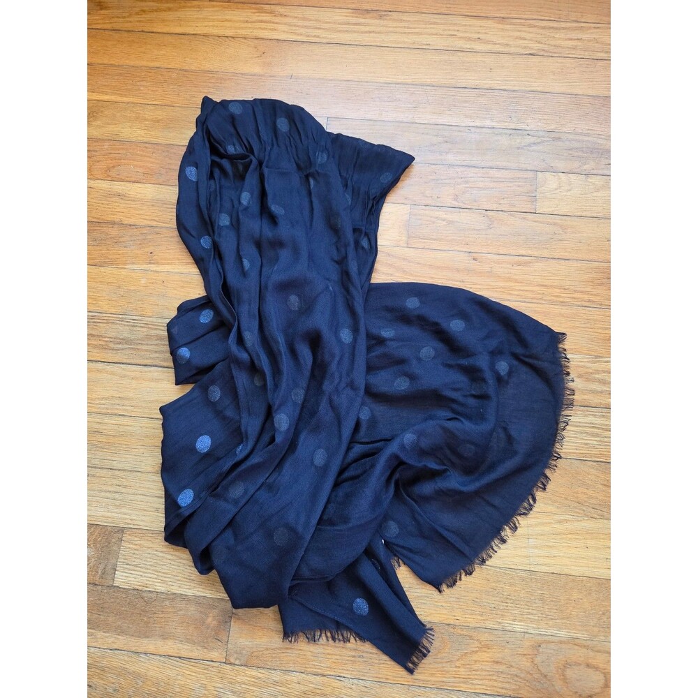 Talbots crinkle scarf navy blue with polka dots viscose wool blend - Picture 6 of 7
